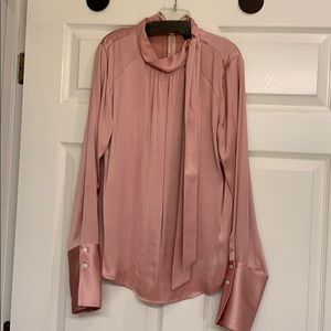 Something Navy pink tie neck blouse-Size S